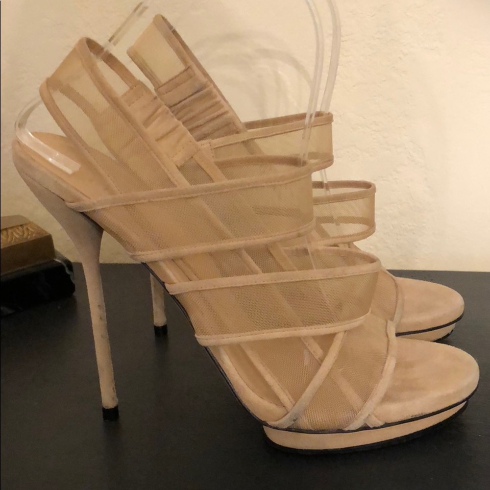 GUCCI Cream Suede Platform Stiletto Sandal